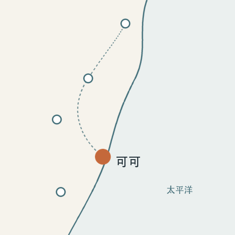 管家的私房地圖示意：台東海岸線與可可的位置